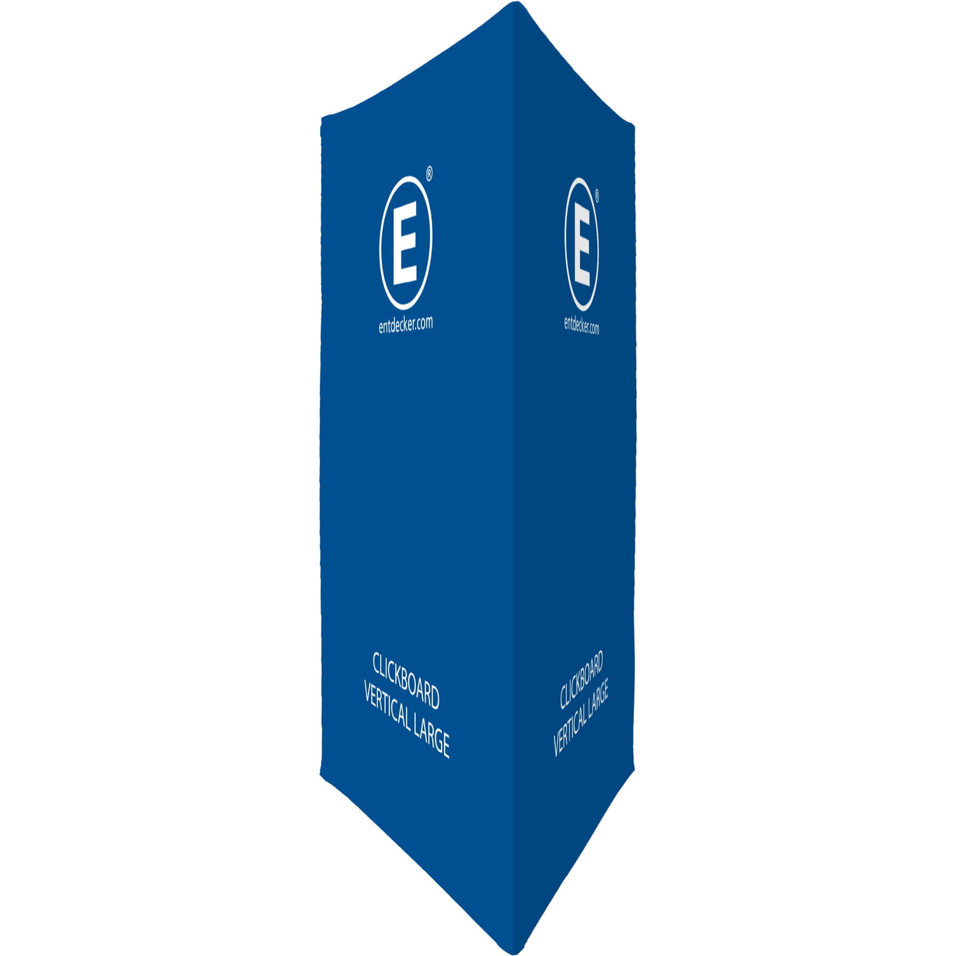 Clickboard Vertical Large Werbebande Clickboard Vertical Large in Blau, zeigt das Logo von ENTDECKER und den Produktnamen.