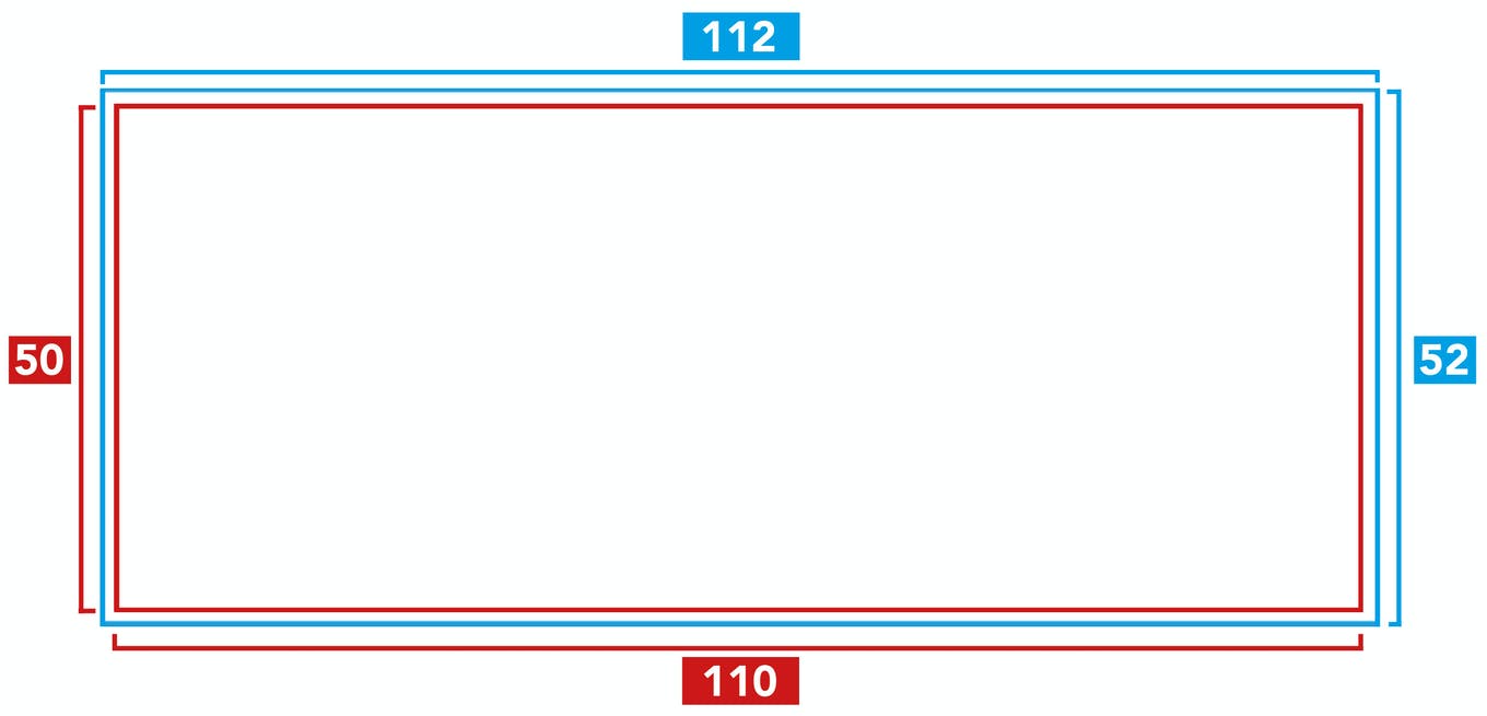 Formatieren von Beschnitt bei Fräsbuchstaben Technische Zeichnung für das Formatieren von Beschnitt bei Fräsbuchstaben mit Maßangaben.