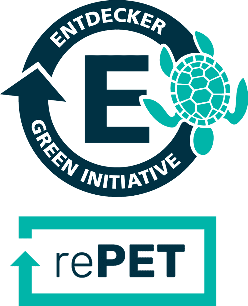 Logo "Entdecker Green Initiative" Logo der 'Entdecker Green Initiative' mit einer Schildkröte und dem Schriftzug 'rePET'.