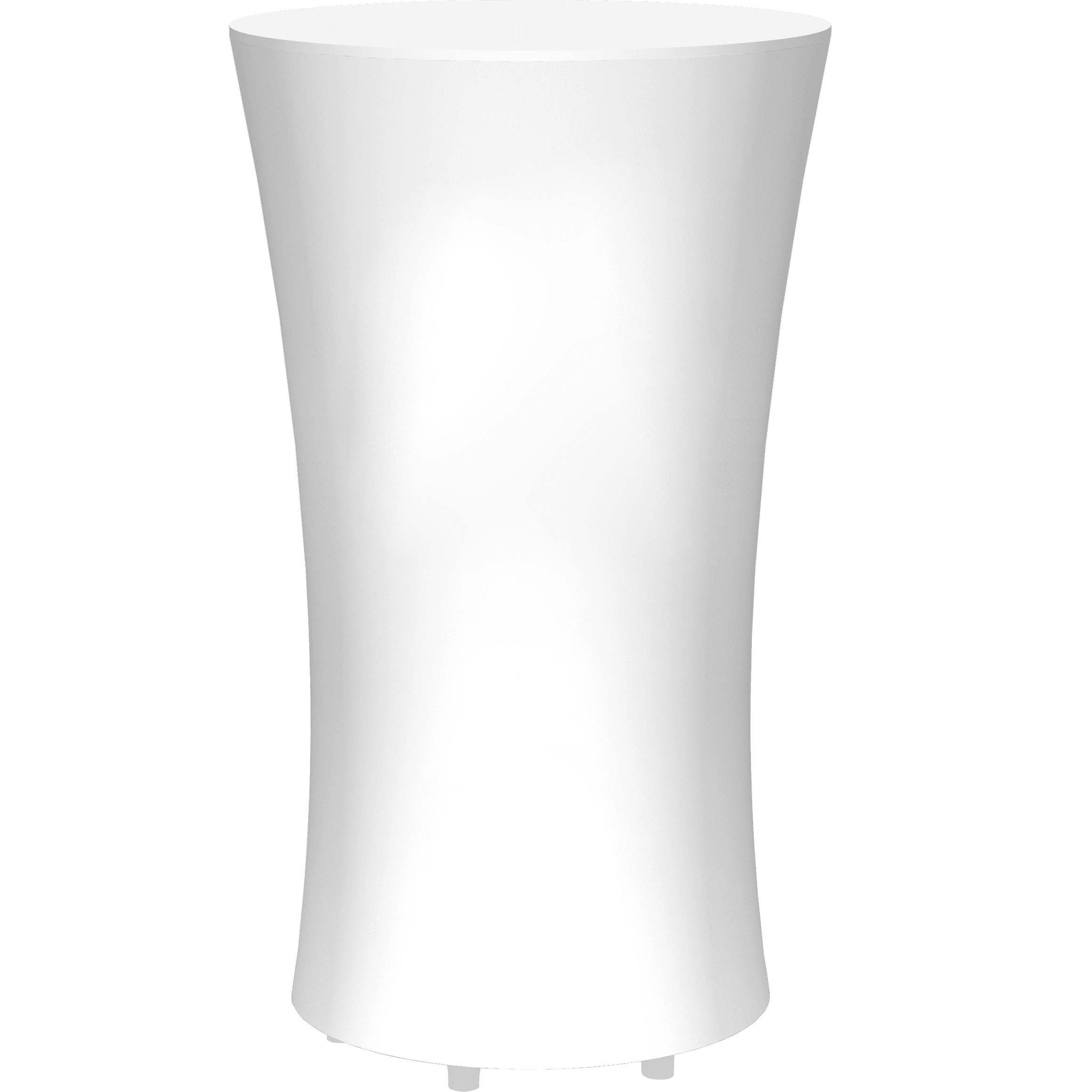 Vento Tisch aus unbedrucktem Polyester, weiß, mit geschwungener Form und drei Füßen.